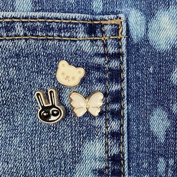 Upcycled Denim Overalls Jeans Womens Size Small Handmade Floral Blue Stretch - Picture 4 of 12